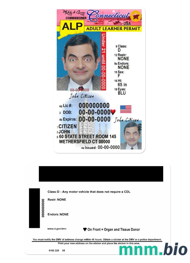 Prawo jazdy USA Connecticut poniżej 21 roku życia w formacie PSD